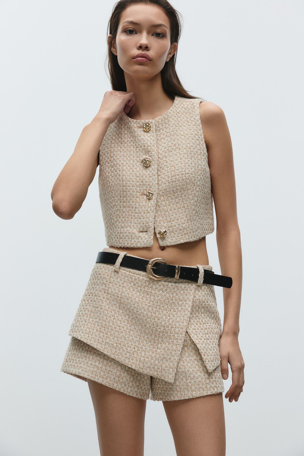 MALYRA Stilvolles Bouclé-Jersey Set mit Kurzer Weste und Hosenrock