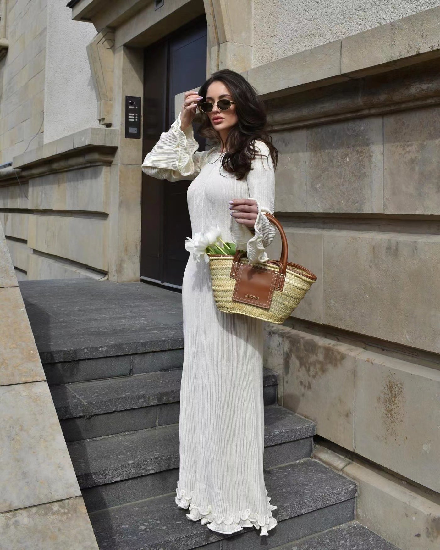 MALYRA Elegantes Maxikleid mit Romantischen Rüschen